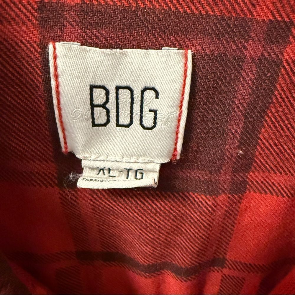 BDG Red Plaid Flannel Shirt Men's Long Sleeve 100% Cotton Urban Outfitters - Picture 3 of 4